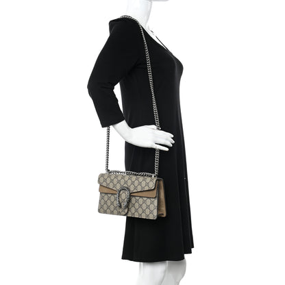 Gucci GG Supreme Monogram Suede Crystal Small Dionysus Shoulder Bag Beige Ebony Taupe 2 of 11