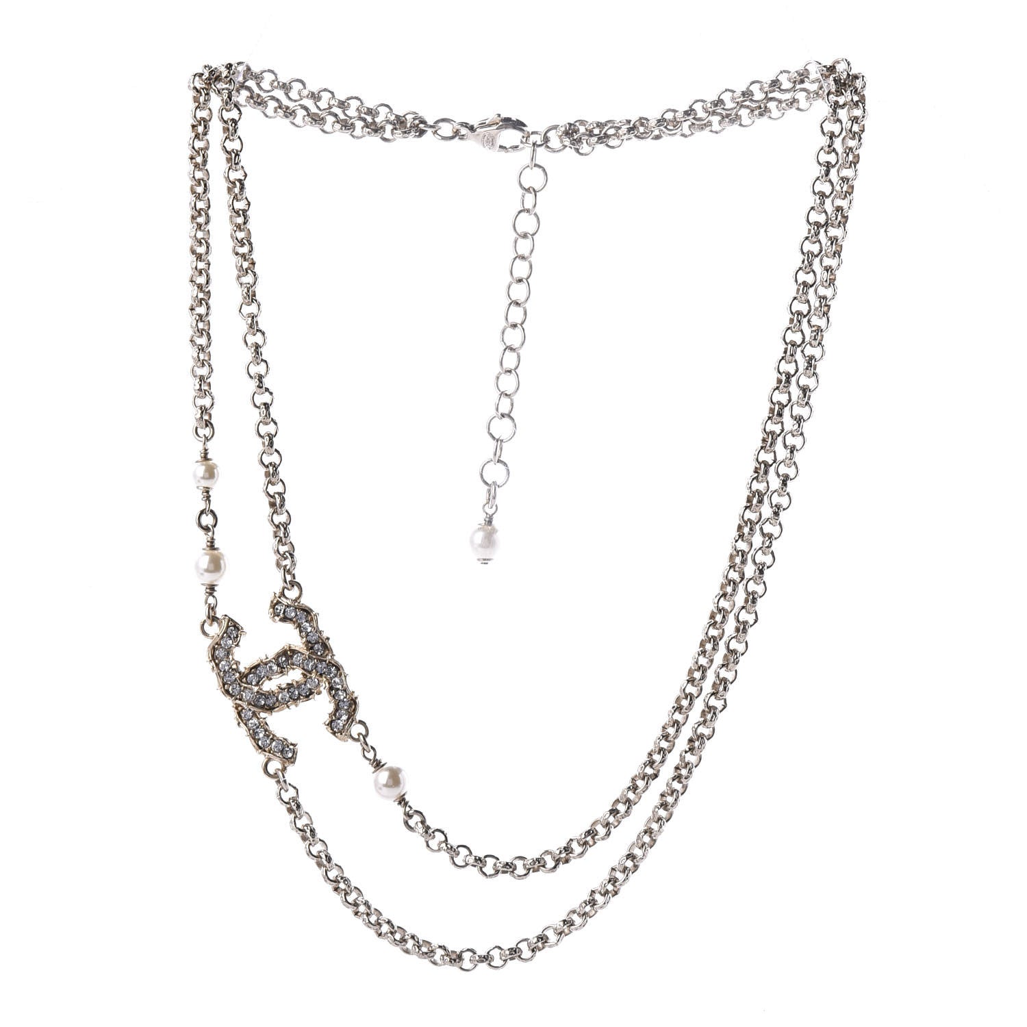 Chanel Pearl Crystal CC Camellia Express Necklace Gold 1 of 6