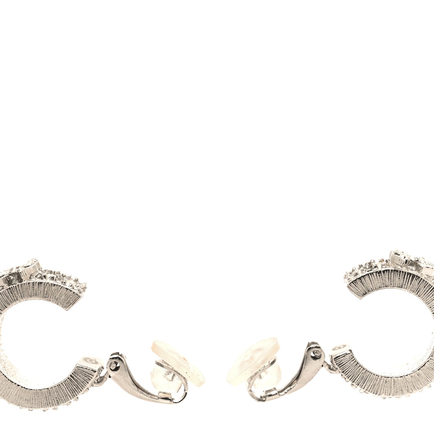 Crystal CC Hoop Clip On Earrings Silver