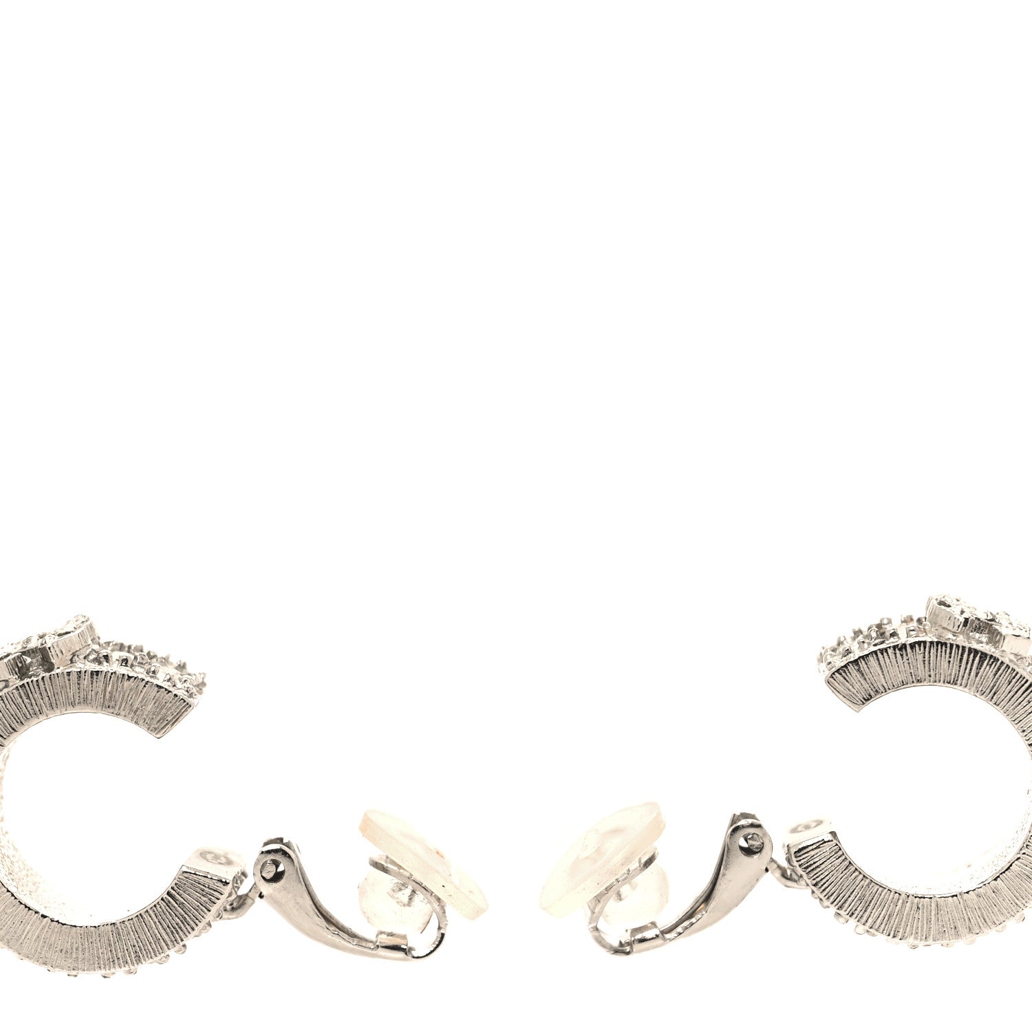 Chanel Crystal CC Hoop Clip On Earrings Silver 3 of 5