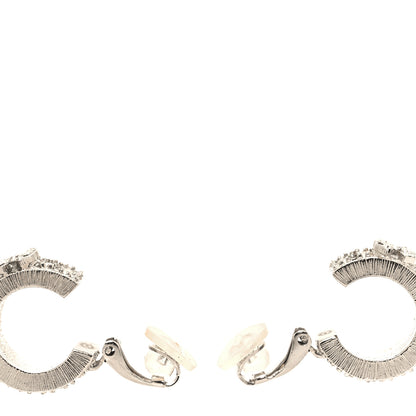 Chanel Crystal CC Hoop Clip On Earrings Silver 3 of 5