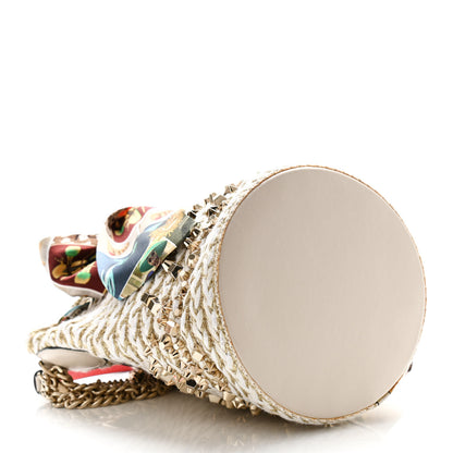 Christian Louboutin Woven Jute Crepe Satin Studded Marie Jane Bucket White Gold 4 of 9
