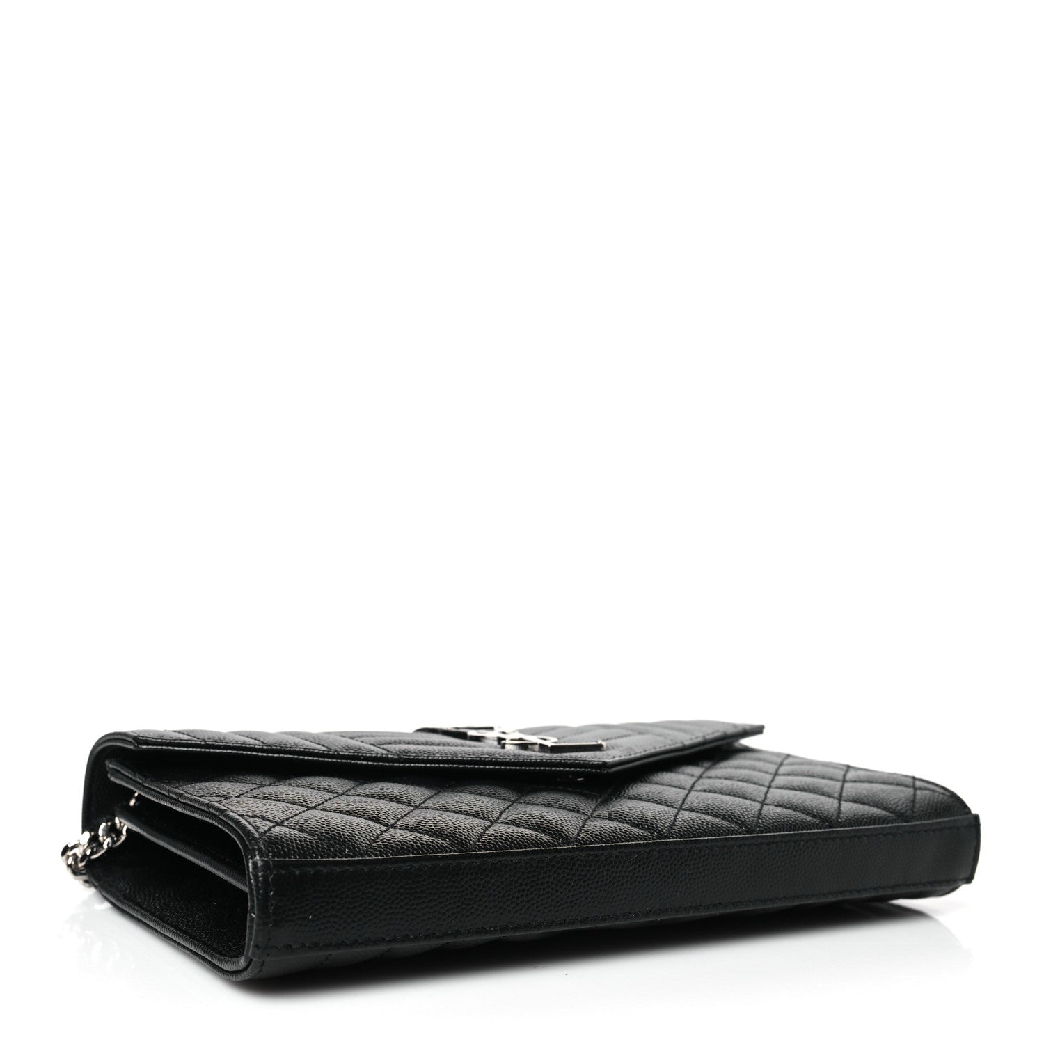 Saint Laurent Grain De Poudre Mixed Matelasse Triquilt Monogram Chain Wallet Black 4 of 9