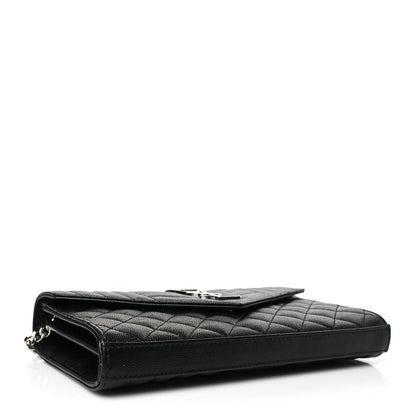 Saint Laurent Grain De Poudre Mixed Matelasse Triquilt Monogram Chain Wallet Black 4 of 9