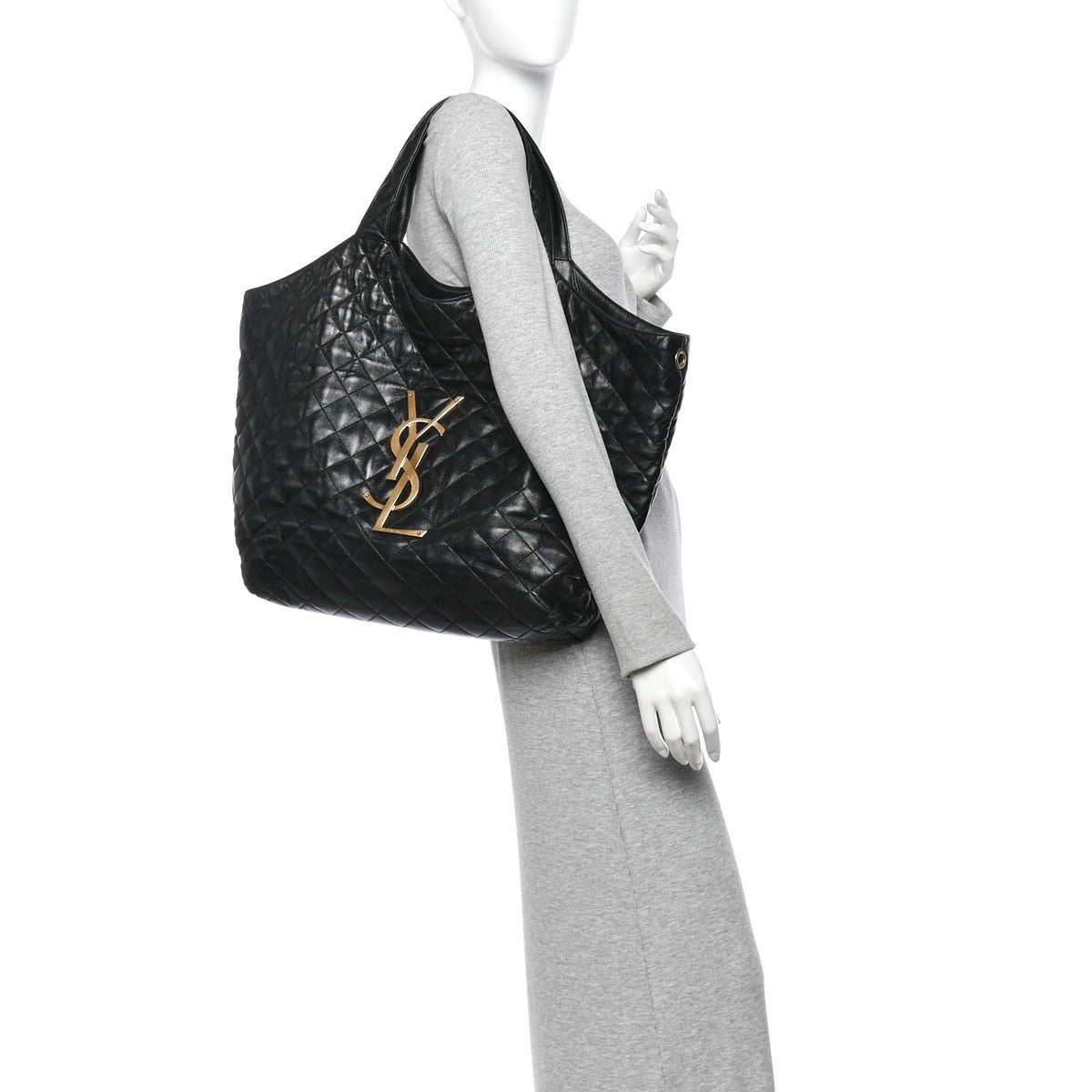 Lambskin Quilted Maxi Icare Shopping Tote Black