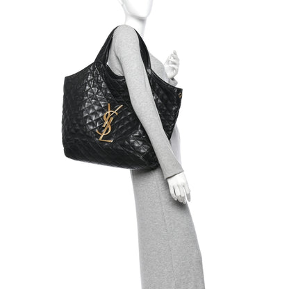 Saint Laurent Lambskin Quilted Maxi Icare Shopping Tote Black 2 of 14