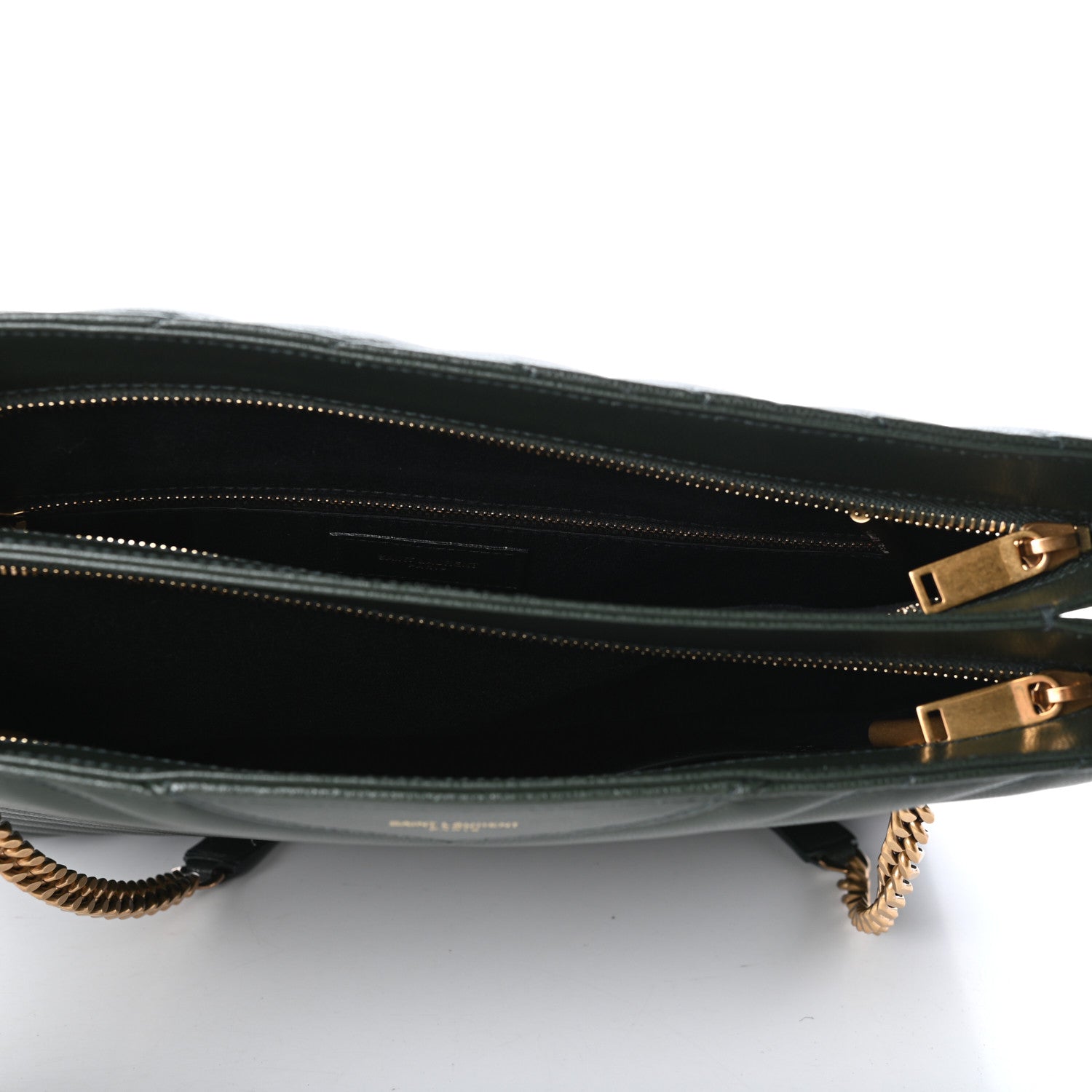Saint Laurent Grain de Poudre Matelasse Chevron Medium Tribeca Shopping Bag Vert Fonce 5 of 8