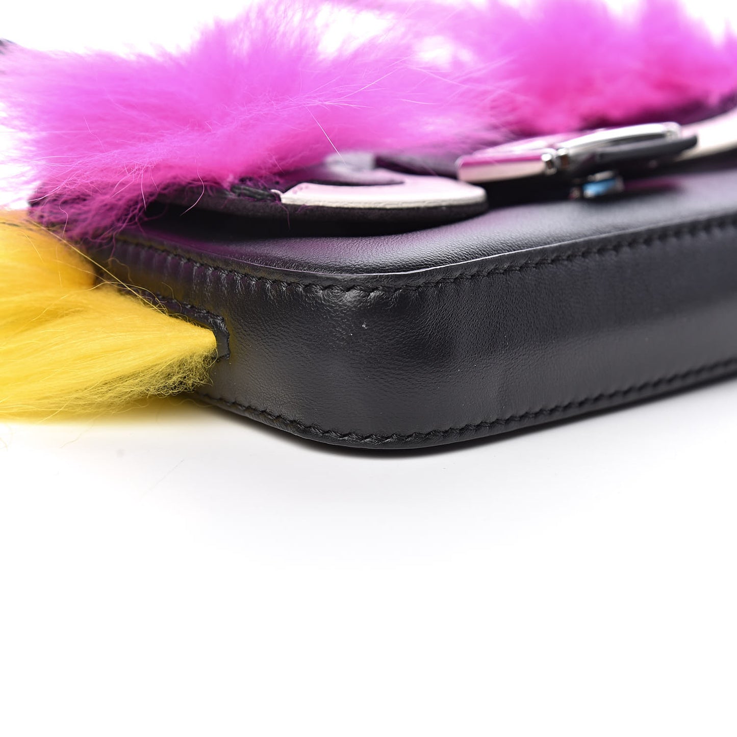 Nappa Shatoosh Fox Goat Fur Monster Micro Baguette Black Fuchsia Giallo