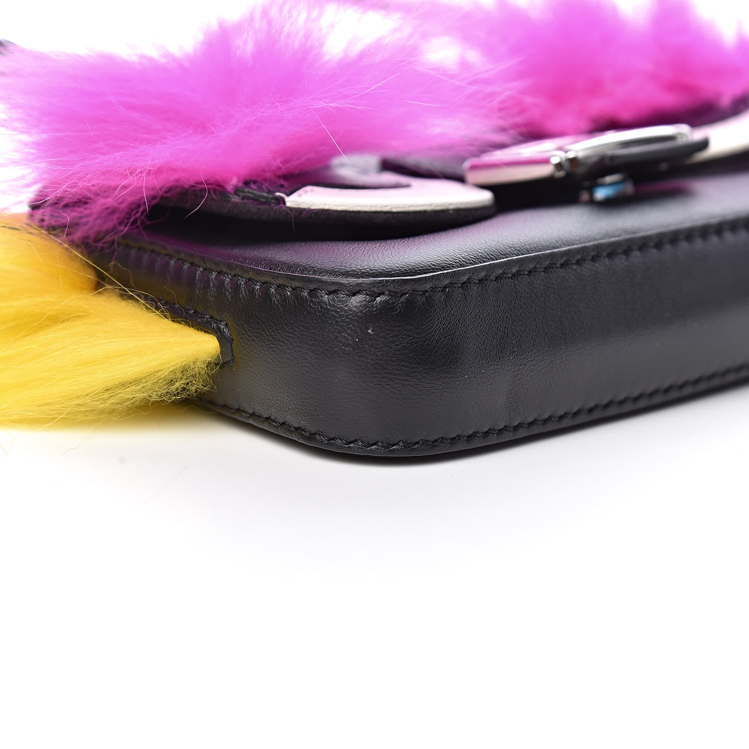 Fendi Nappa Shatoosh Fox Goat Fur Monster Micro Baguette Black Fuchsia Giallo 7 of 8
