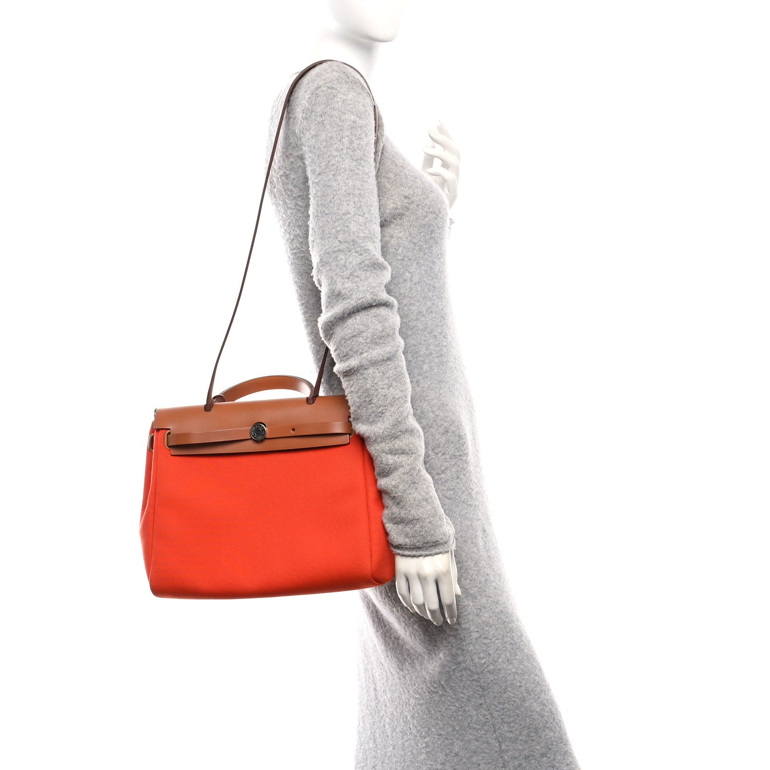 Hermes Vache Hunter Toile Herbag Zip Retourne 31 PM Orange Mecano