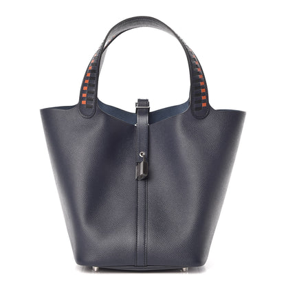 Hermes Epsom Tressage De Cuir Picotin Lock 22 MM Bleu Indigo Black Terre Battue 1 of 8