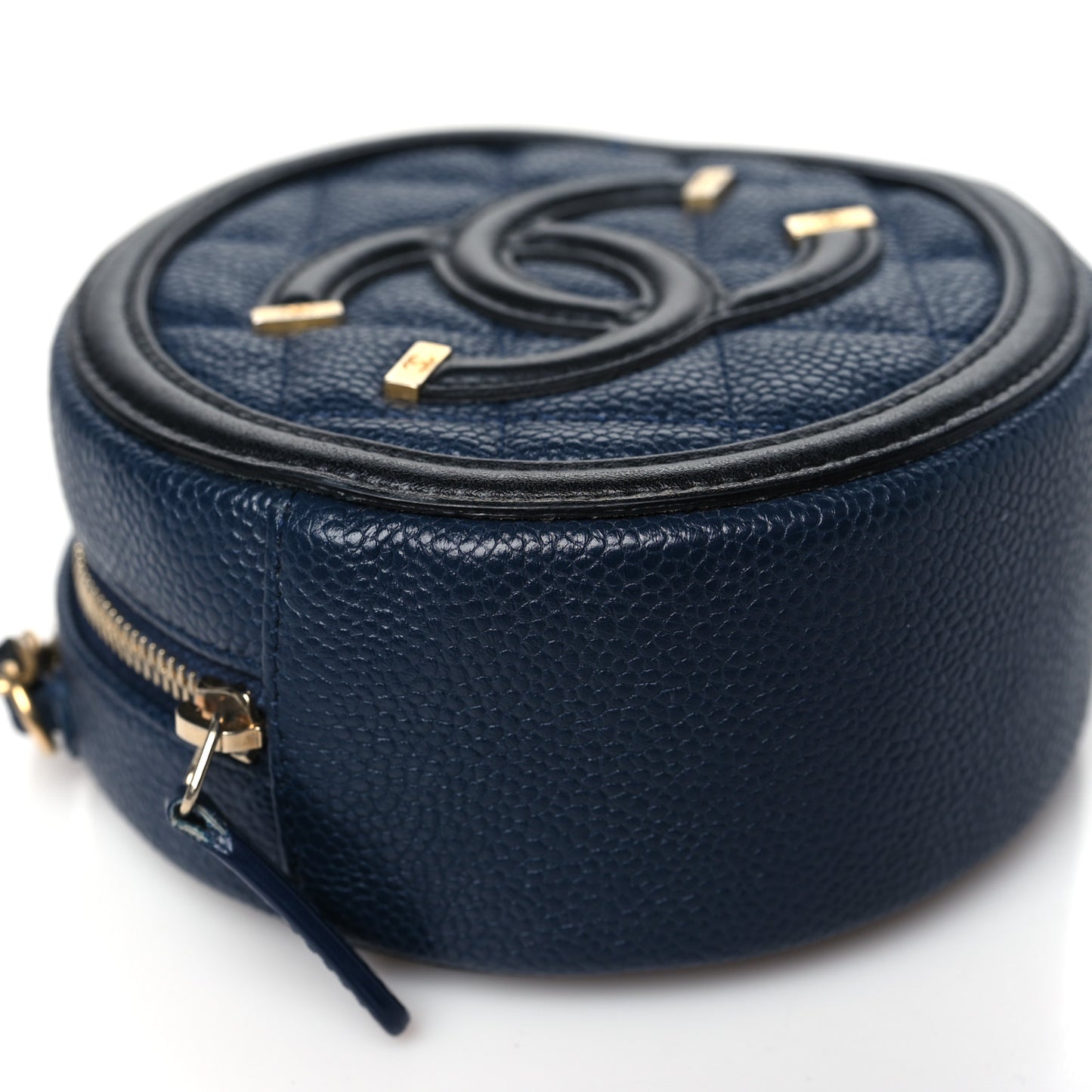 Caviar Quilted Round Filigree Crossbody Navy Black