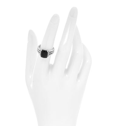 David Yurman Sterling Silver Diamond Black Onyx 10mm Petite Wheaton Ring 53 6.5 2 of 4