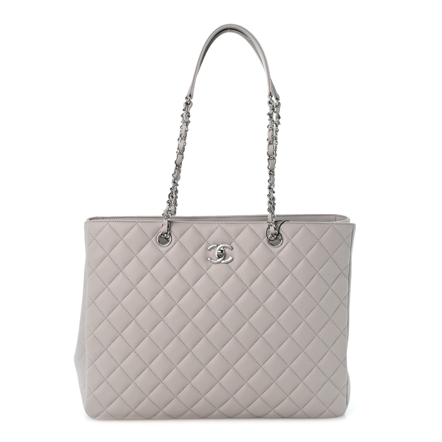 Calfskin Quilted Large Classic Shopping Tote Grey