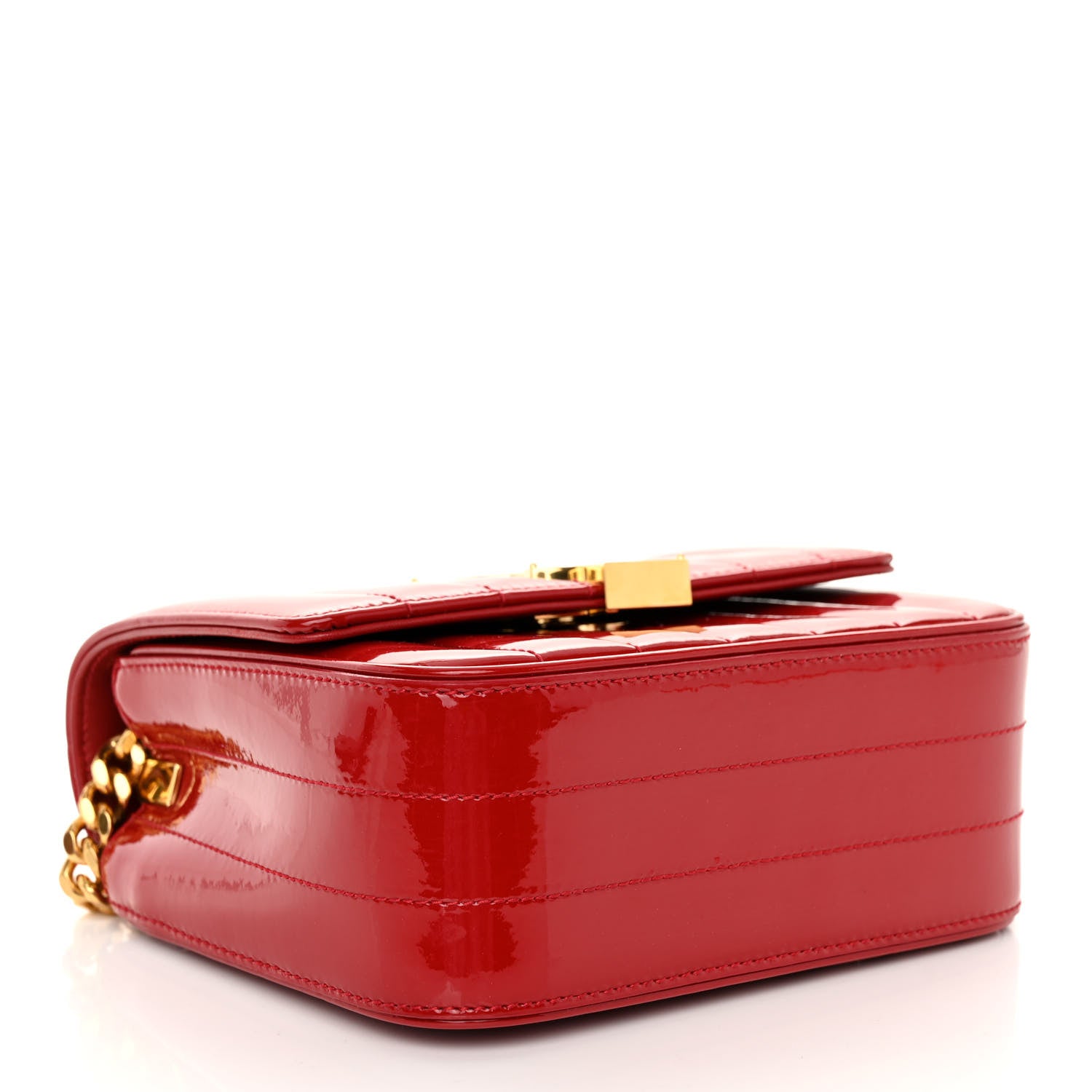 Saint Laurent Patent Matelasse Monogram Small Vicky Chain Bag Red 4 of 11