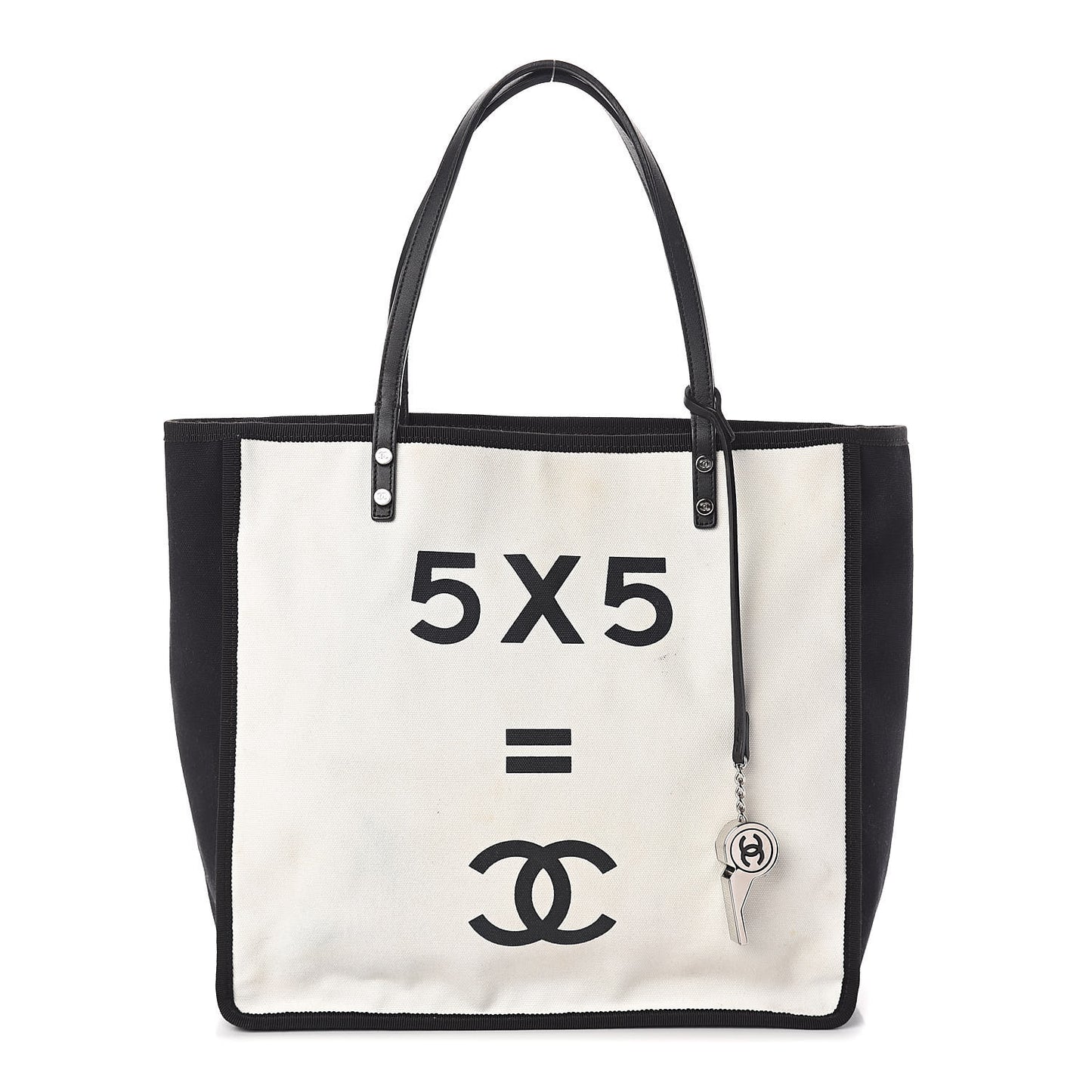 Canvas Calfskin Let's Demonstrate Small Tote White Black