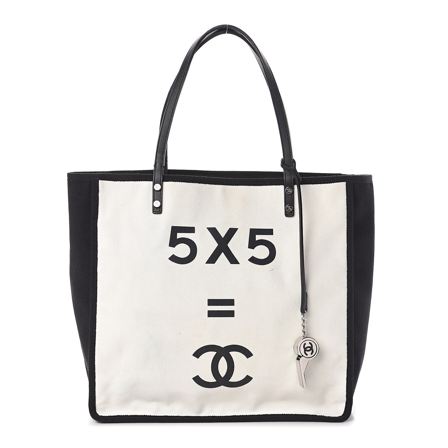 Chanel Canvas Calfskin Let's Demonstrate Small Tote White Black 1 of 11
