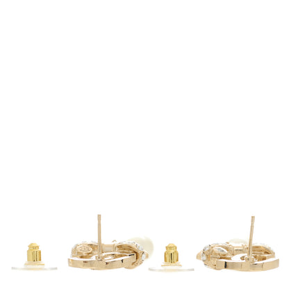 Chanel Crystal CC Bow Pearl Drop Earrings Gold Pearly White 3 of 5