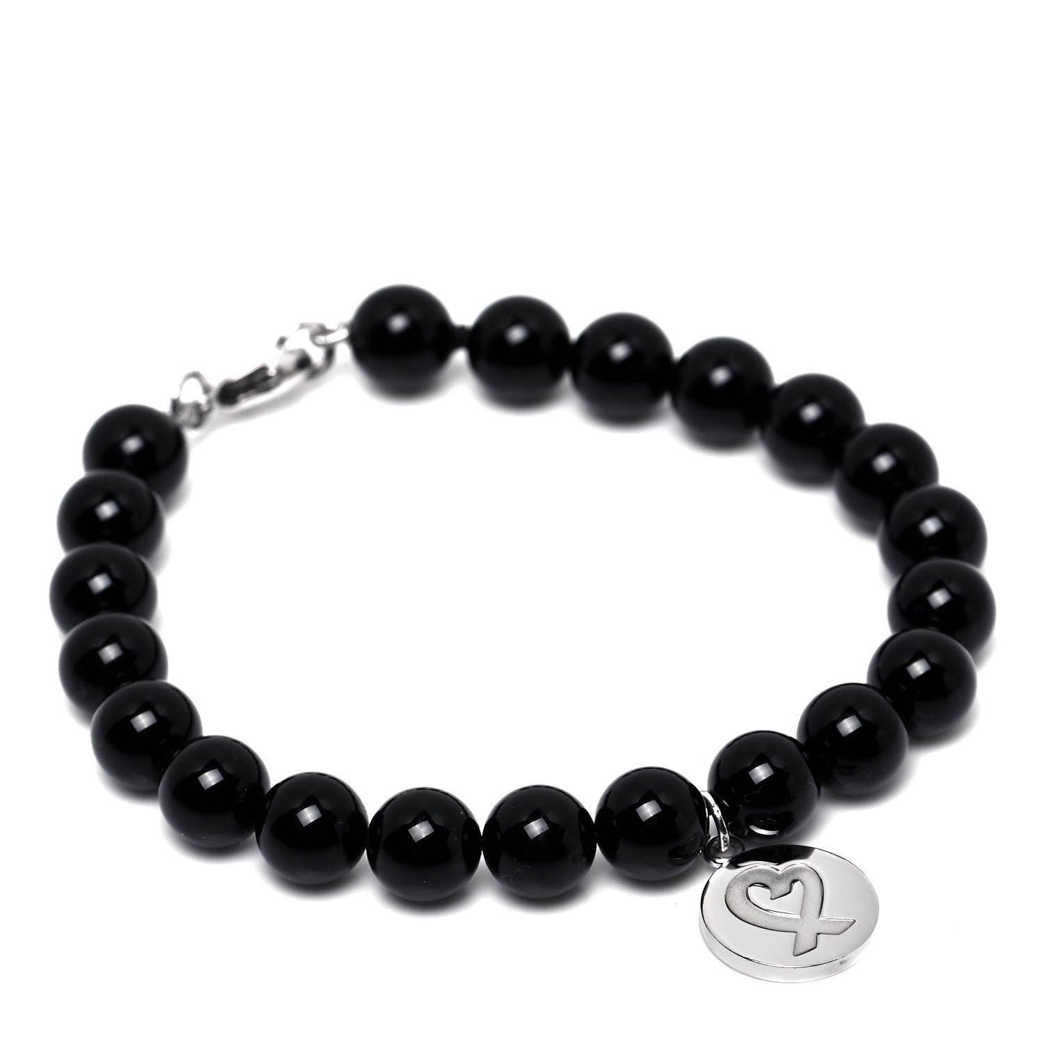 Tiffany Sterling Silver Black Onyx Bead Paloma Picasso Loving Heart Bracelet 1 of 4