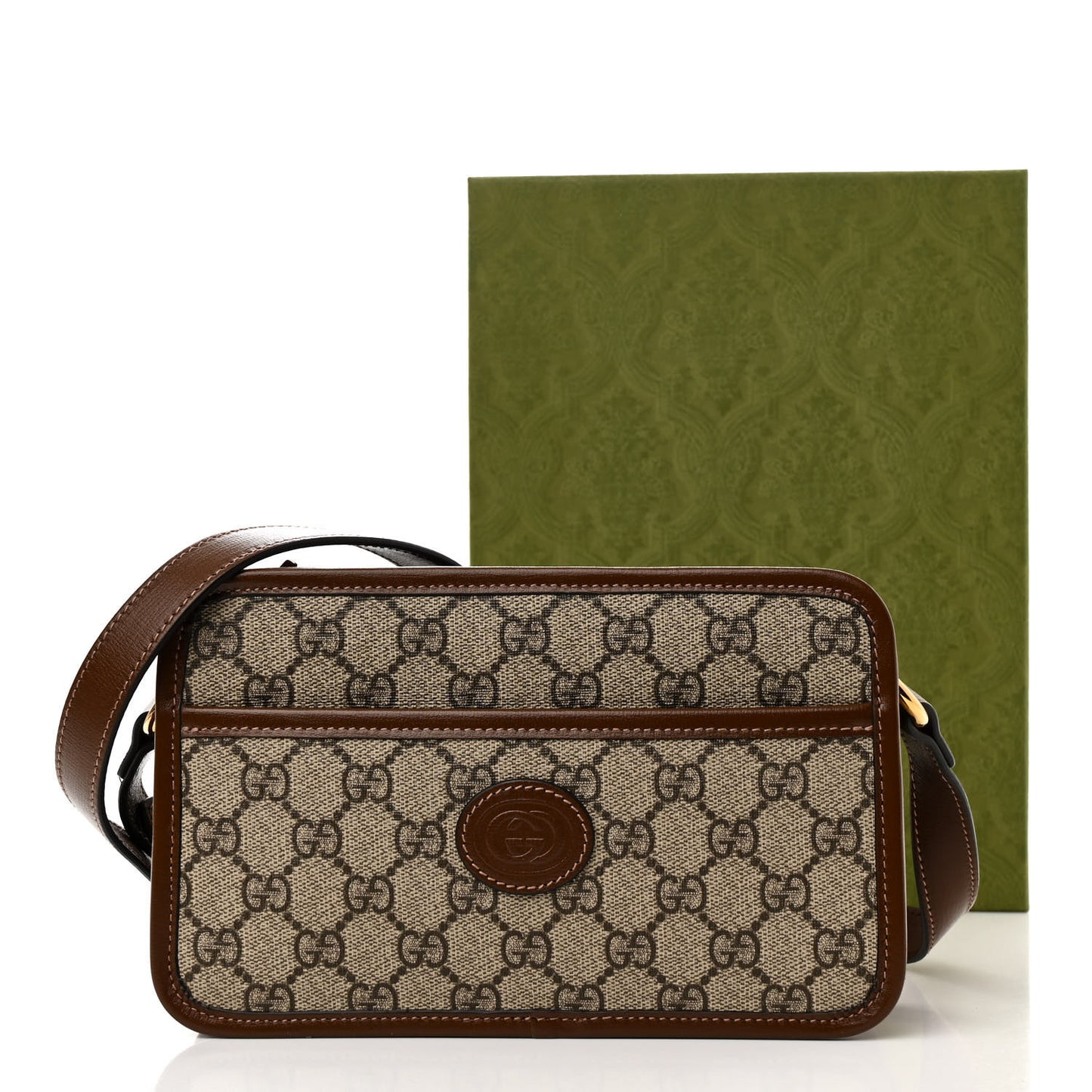 GG Supreme Monogram Azalea Calfskin Mini Retro Interlocking G Shoulder Bag Beige Ebony Brown Sugar