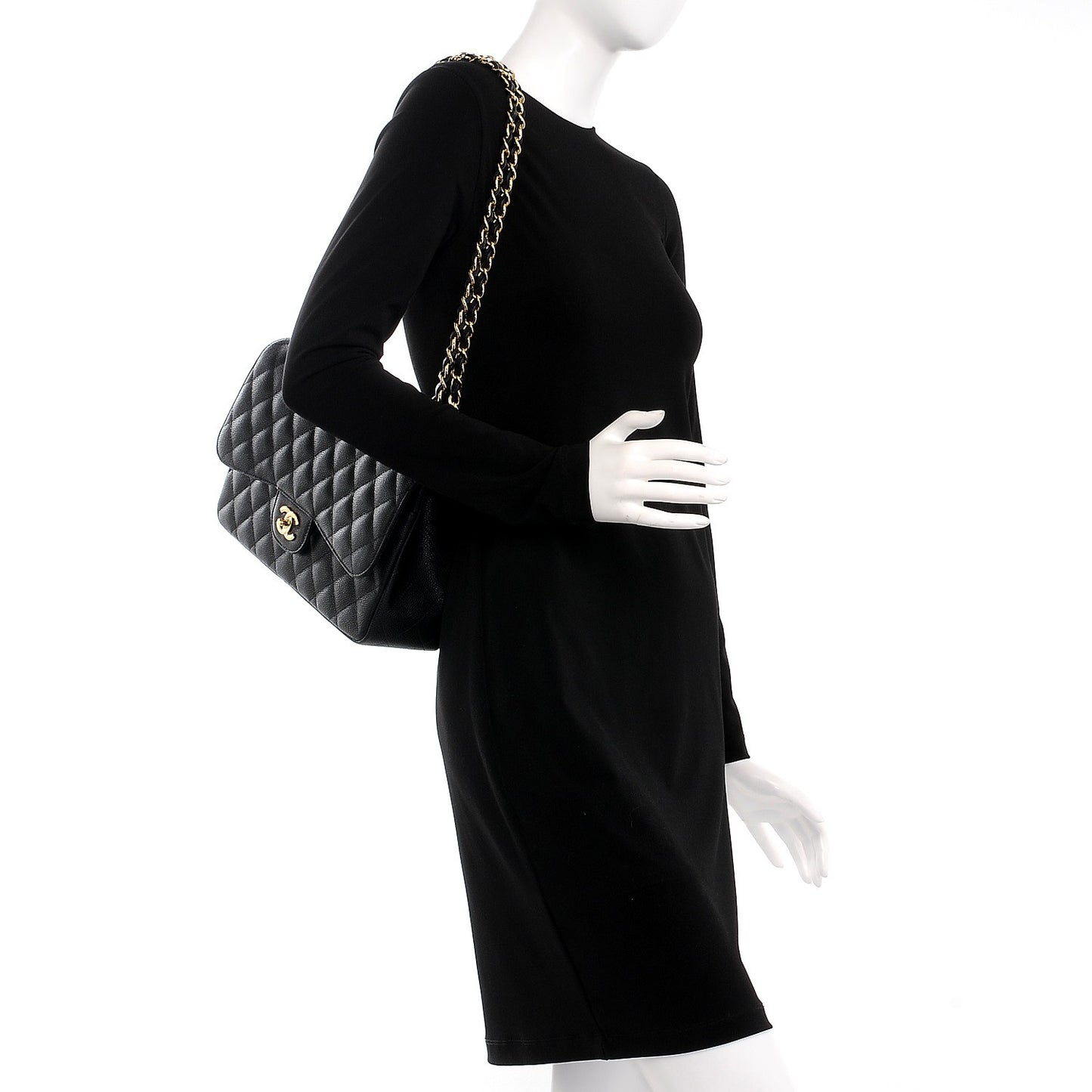 Caviar Quilted Jumbo Double Flap Black