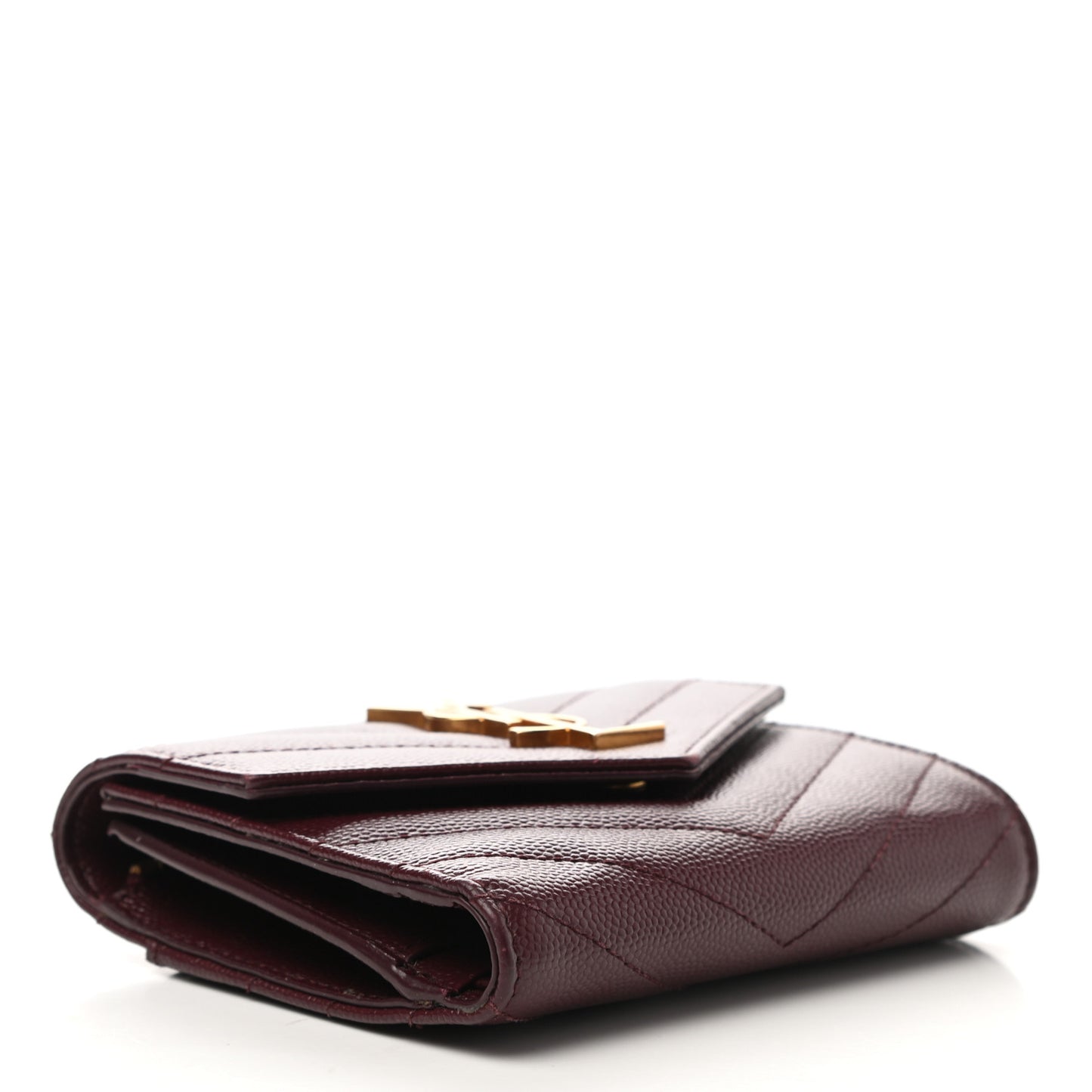 Grain De Poudre Matelasse Chevron Monogram Compact Tri Fold Wallet Rouge Legion