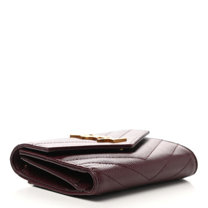Saint Laurent Grain De Poudre Matelasse Chevron Monogram Compact Tri Fold Wallet Rouge Legion 4 of 8