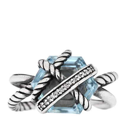 David Yurman Sterling Silver Diamond Blue Topaz 10mm Cable Wrap Ring 47 4.25 1 of 6