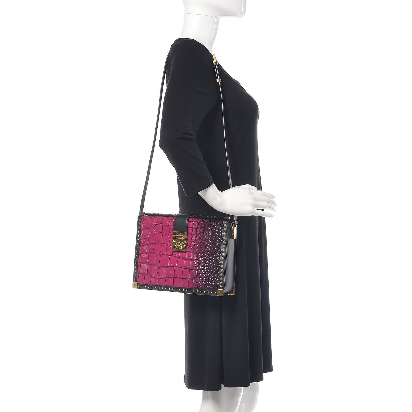 Calfskin Crocodile Embossed Mitte Degrade Kroko Shoulder Bag Purple