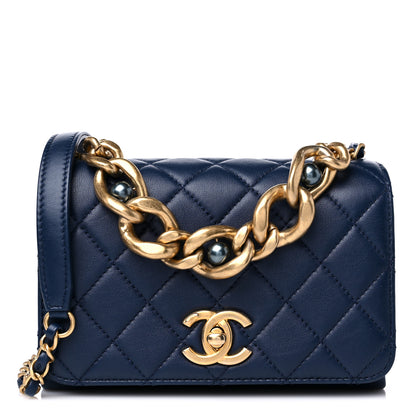 Chanel Calfskin Quilted Pearl Jewel Chain Flap Navy 1 of 10