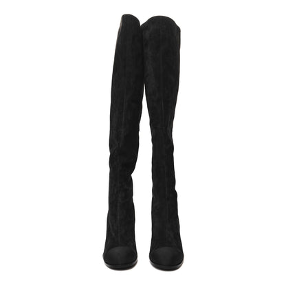 Chanel Suede Calfskin Grosgrain High Boots 39.5 Black 2 of 8