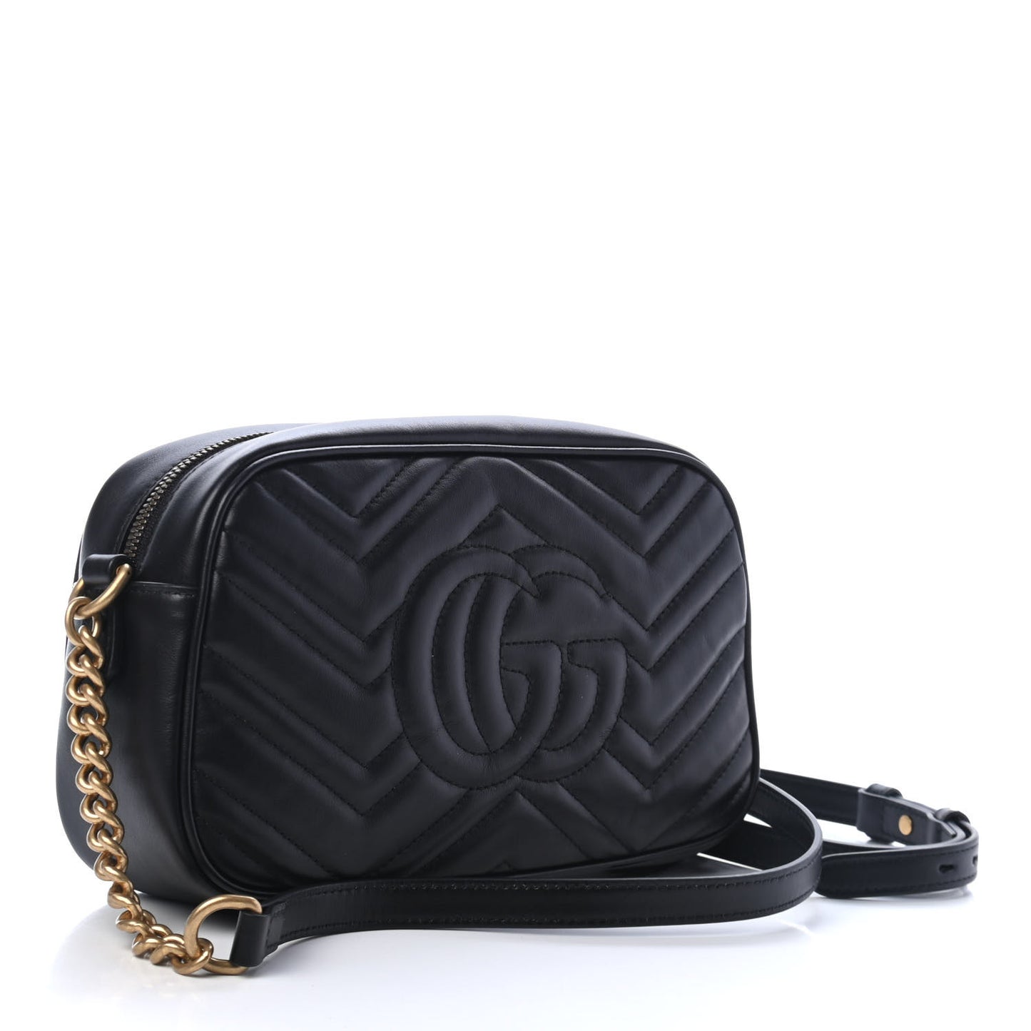 Calfskin Matelasse Small GG Marmont Chain Shoulder Bag Black