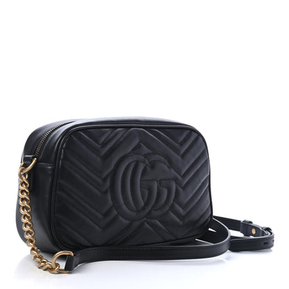 Gucci Calfskin Matelasse Small GG Marmont Chain Shoulder Bag Black 2 of 4