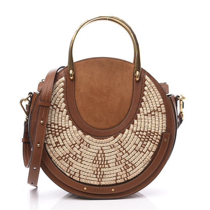 Chloe Calfskin Suede Raffia Medium Pixie Bag Caramel 2 of 12