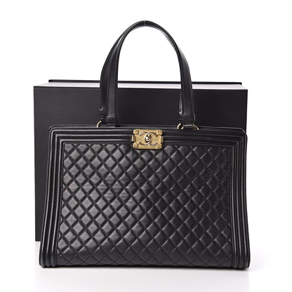 Chanel Lambskin Quilted Boy Shopping Tote Black 14 of 14