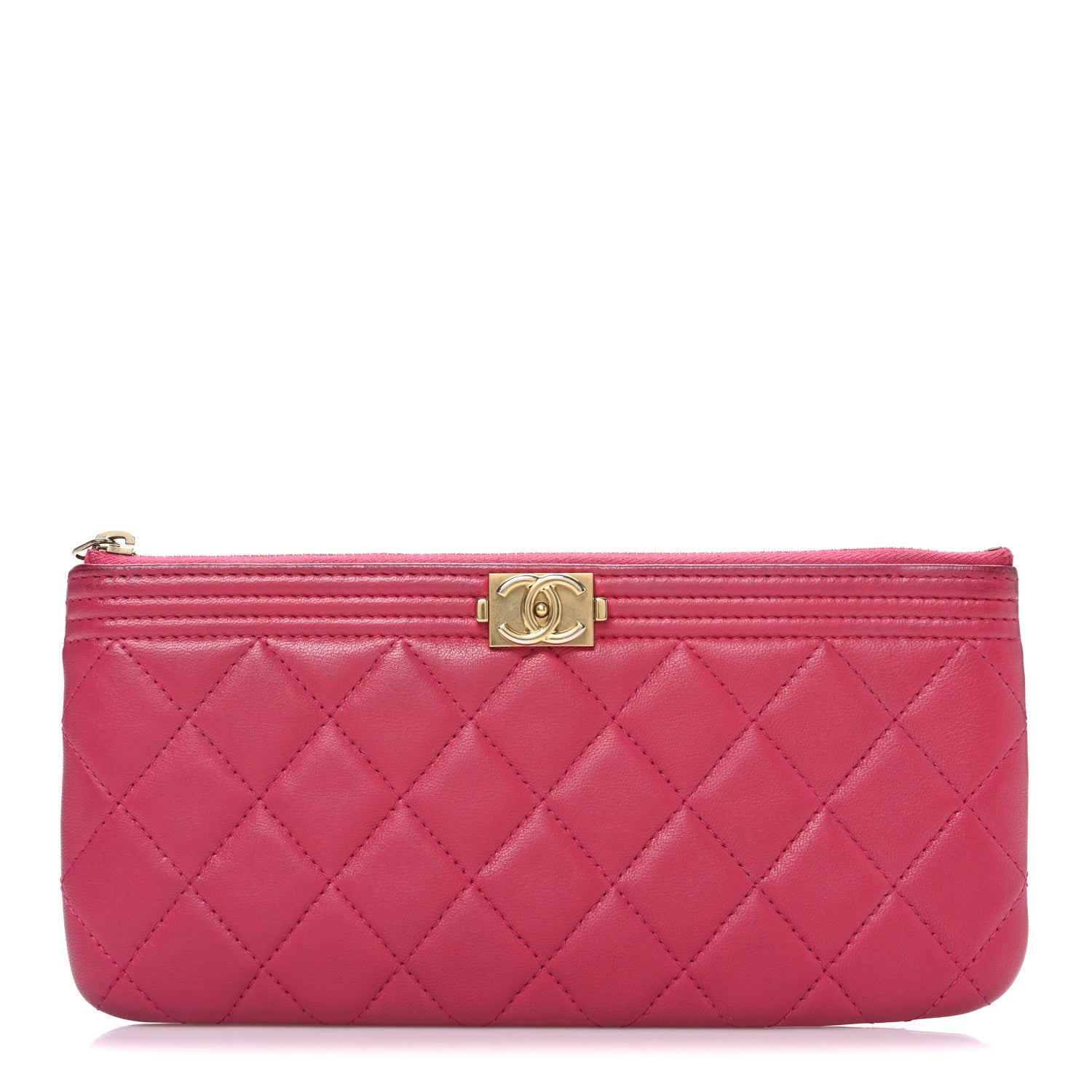 Chanel Lambskin Quilted Small Boy Zipped Pouch Dark Pink 1 of 8