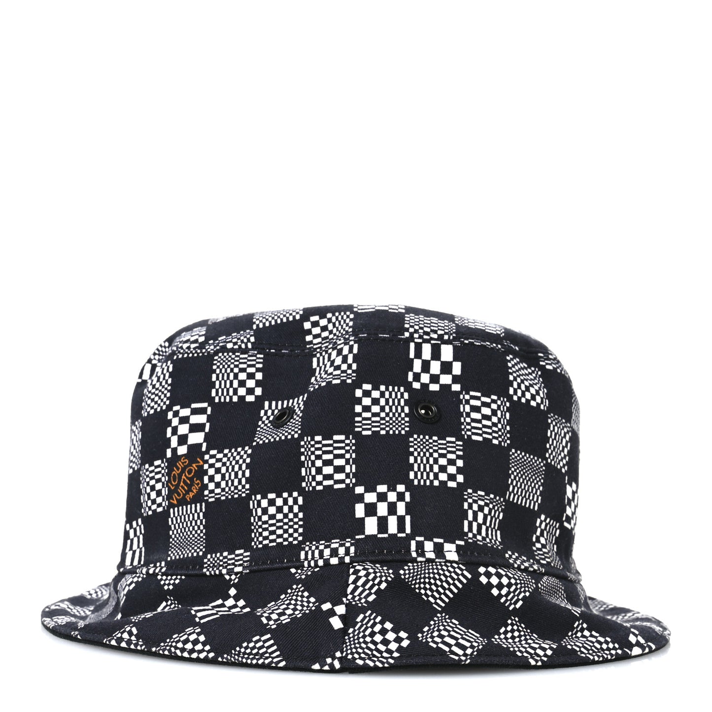 Cotton Damier Distorted Reversible Bucket Hat Black