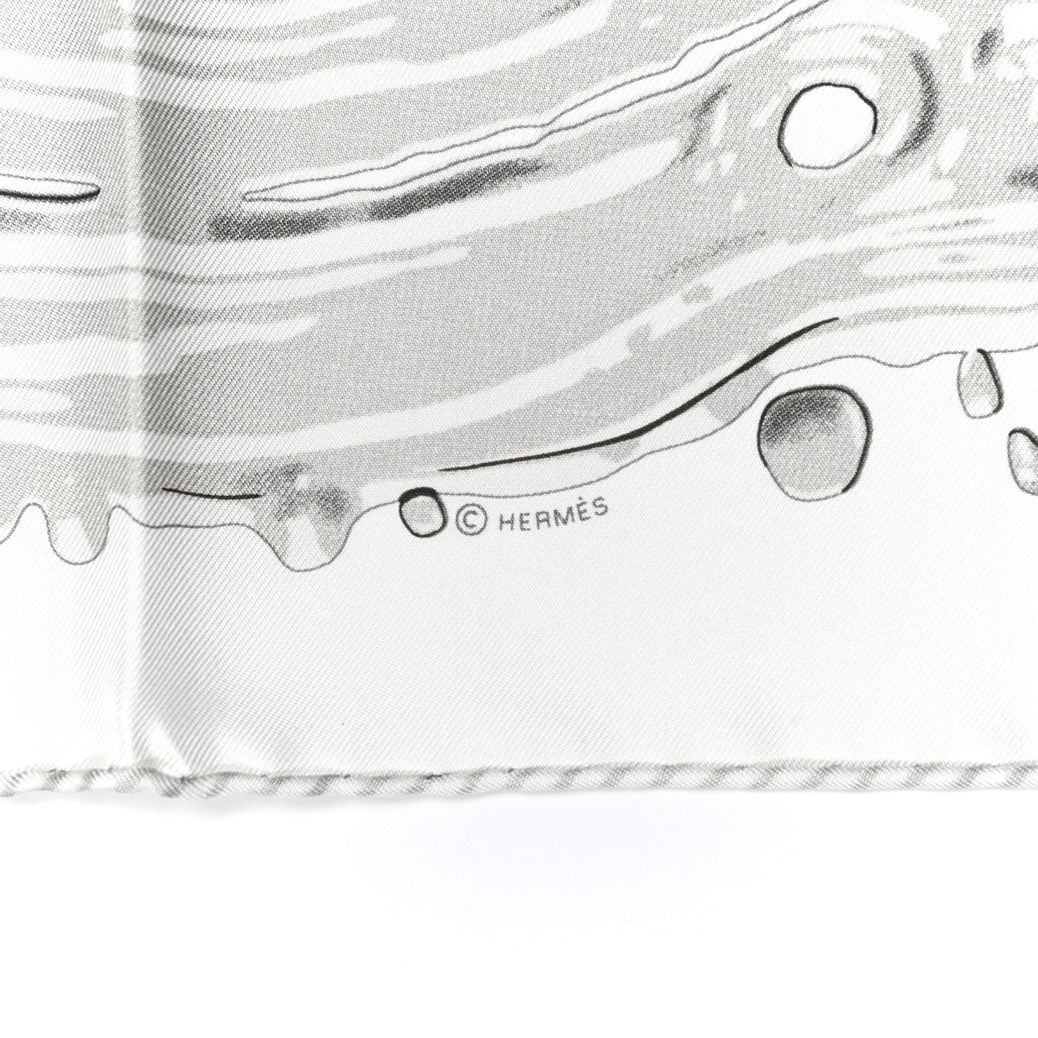 Hermes Silk Peinture Fraiche Pocket Square White Gris Perle 4 of 5