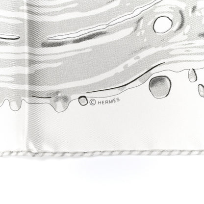 Hermes Silk Peinture Fraiche Pocket Square White Gris Perle 4 of 5