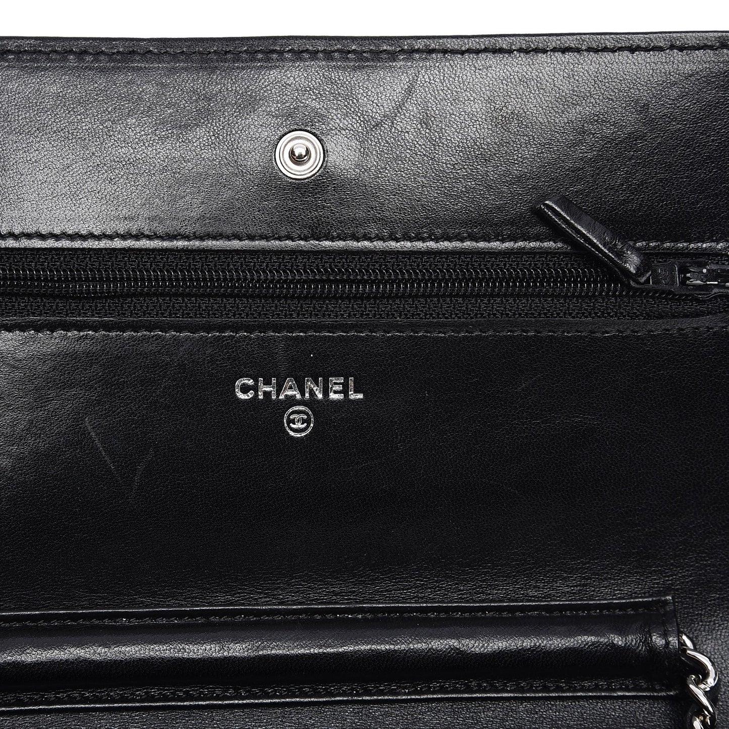 Lambskin Camellia Wallet on Chain WOC Black