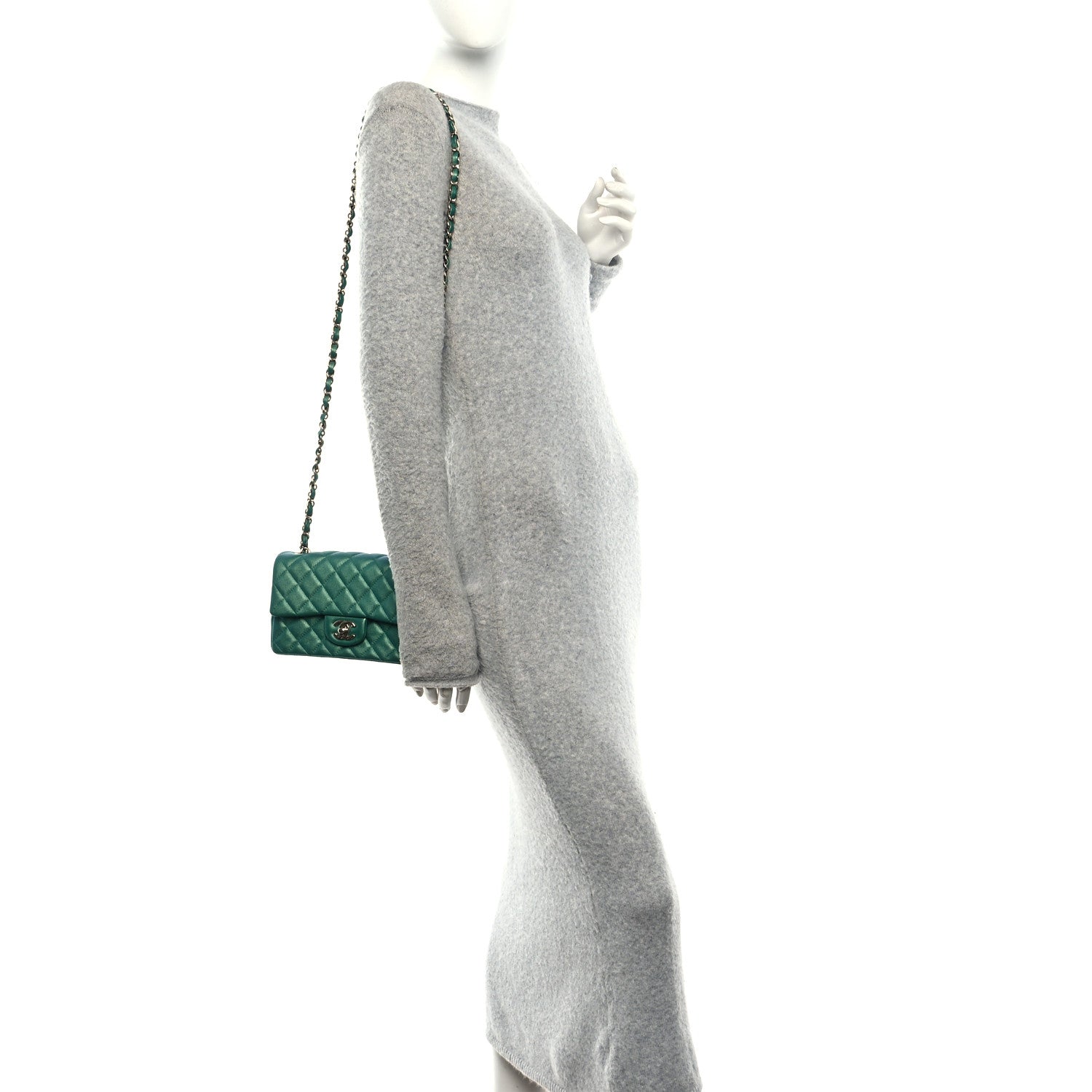 Chanel Iridescent Lambskin Quilted Mini Rectangular Flap Green 2 of 10