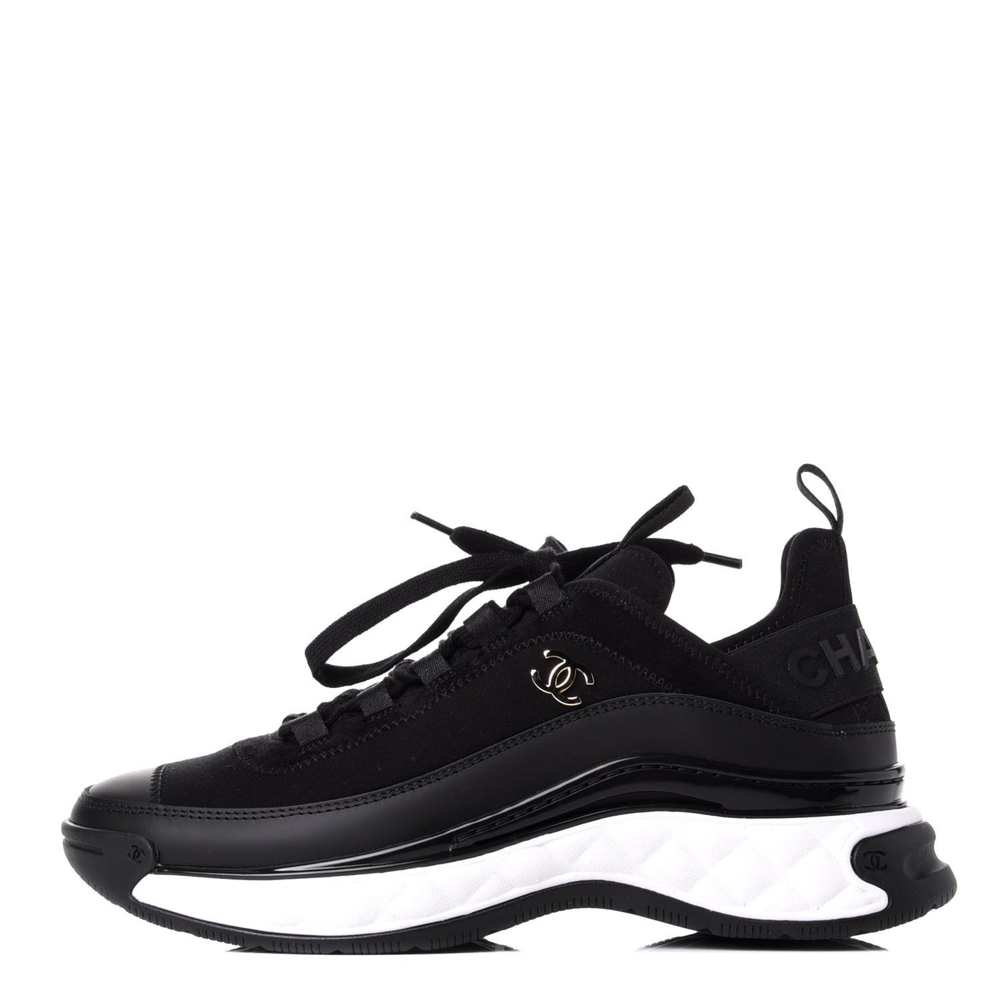 Velvet Calfskin Mixed Fibers CC Sneakers 38 Black