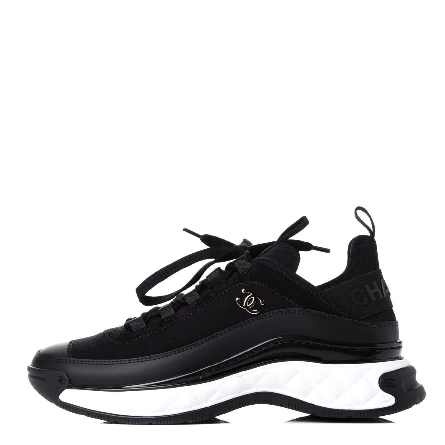 Chanel Velvet Calfskin Mixed Fibers CC Sneakers 38 Black 1 of 11