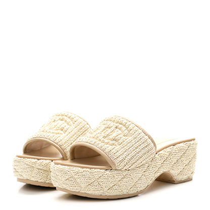Chanel Raffia CC Platform Mules 37.5 Beige 4 of 9