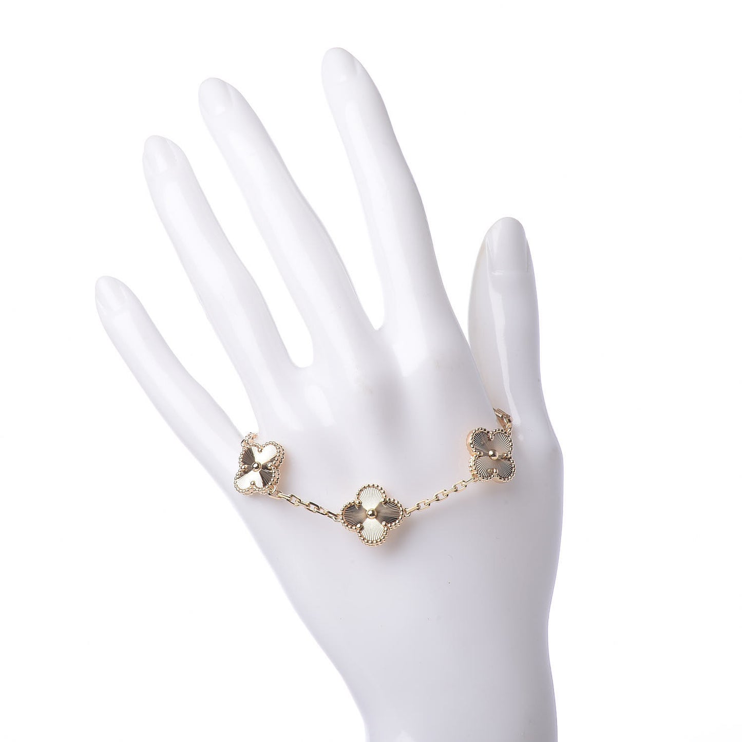 18K Yellow Gold 5 Motifs Guilloche Vintage Alhambra Bracelet
