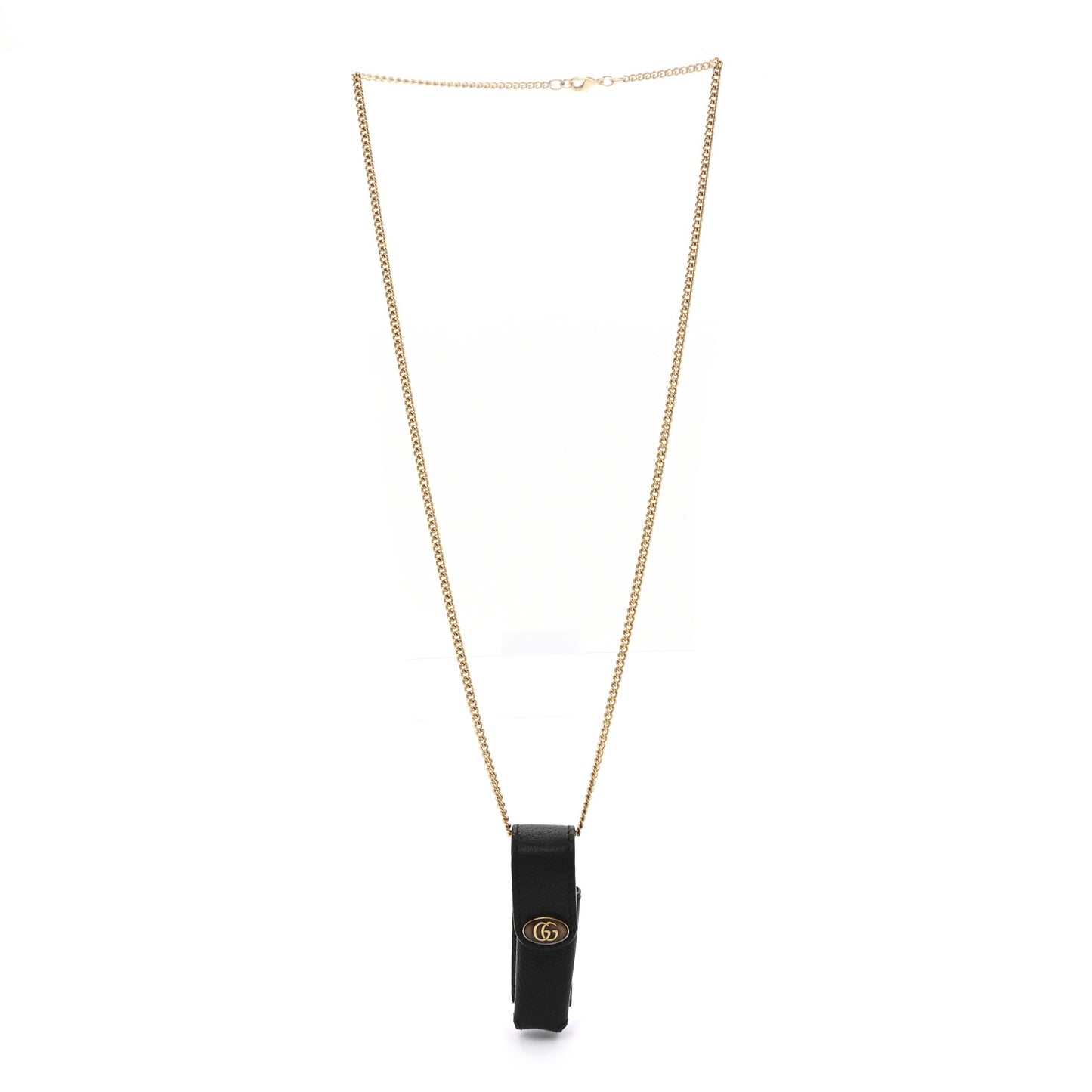 Textured Dollar Calfskin Enamel GG Lipstick Holder Necklace Black