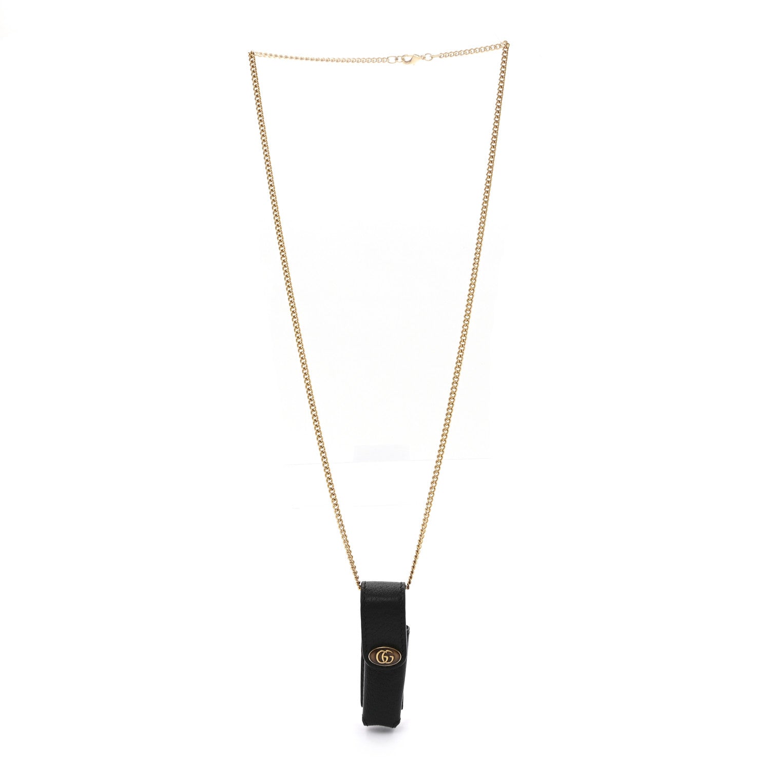 Gucci Textured Dollar Calfskin Enamel GG Lipstick Holder Necklace Black 3 of 7