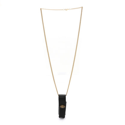 Gucci Textured Dollar Calfskin Enamel GG Lipstick Holder Necklace Black 3 of 7