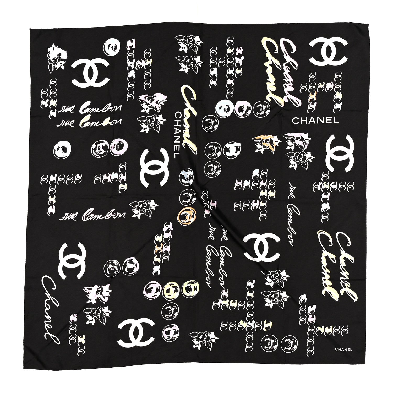 Chanel Silk Camellia CC Square Scarf Multicolor Black 1 of 4