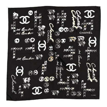 Chanel Silk Camellia CC Square Scarf Multicolor Black 1 of 4